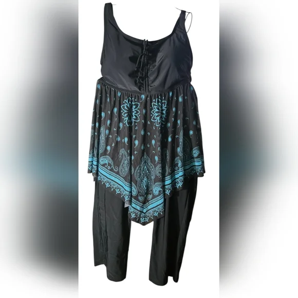 Bloom Chic Paisley Print Handkerchief Hem Drawstring Swim Top Size 22/24 - Picture 6 of 6